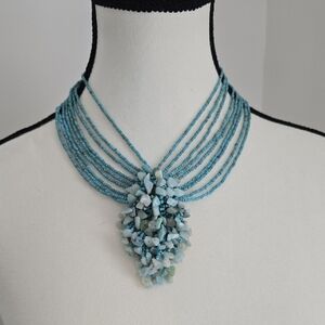 Elegant Amazonite Blue Hand Beaded Pendant Necklace